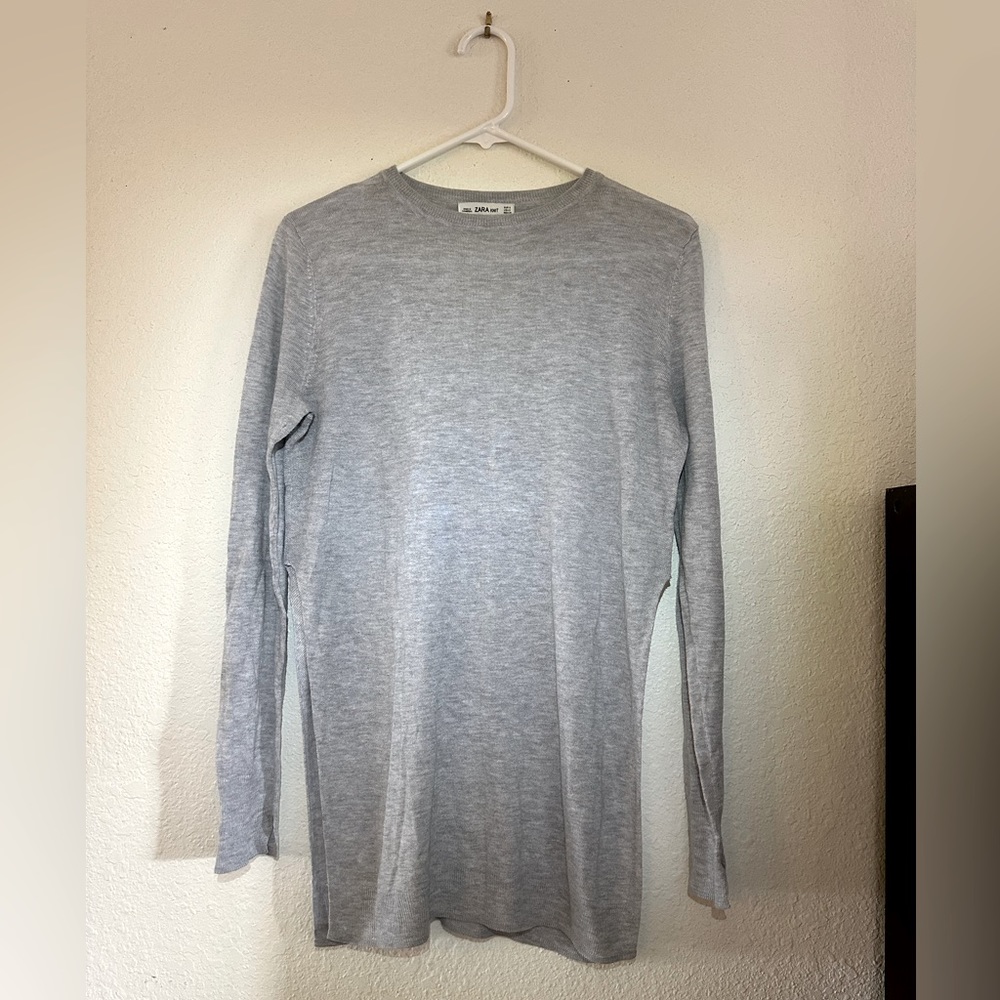 Zara knit grey sweater with side and wrist slits and detailing